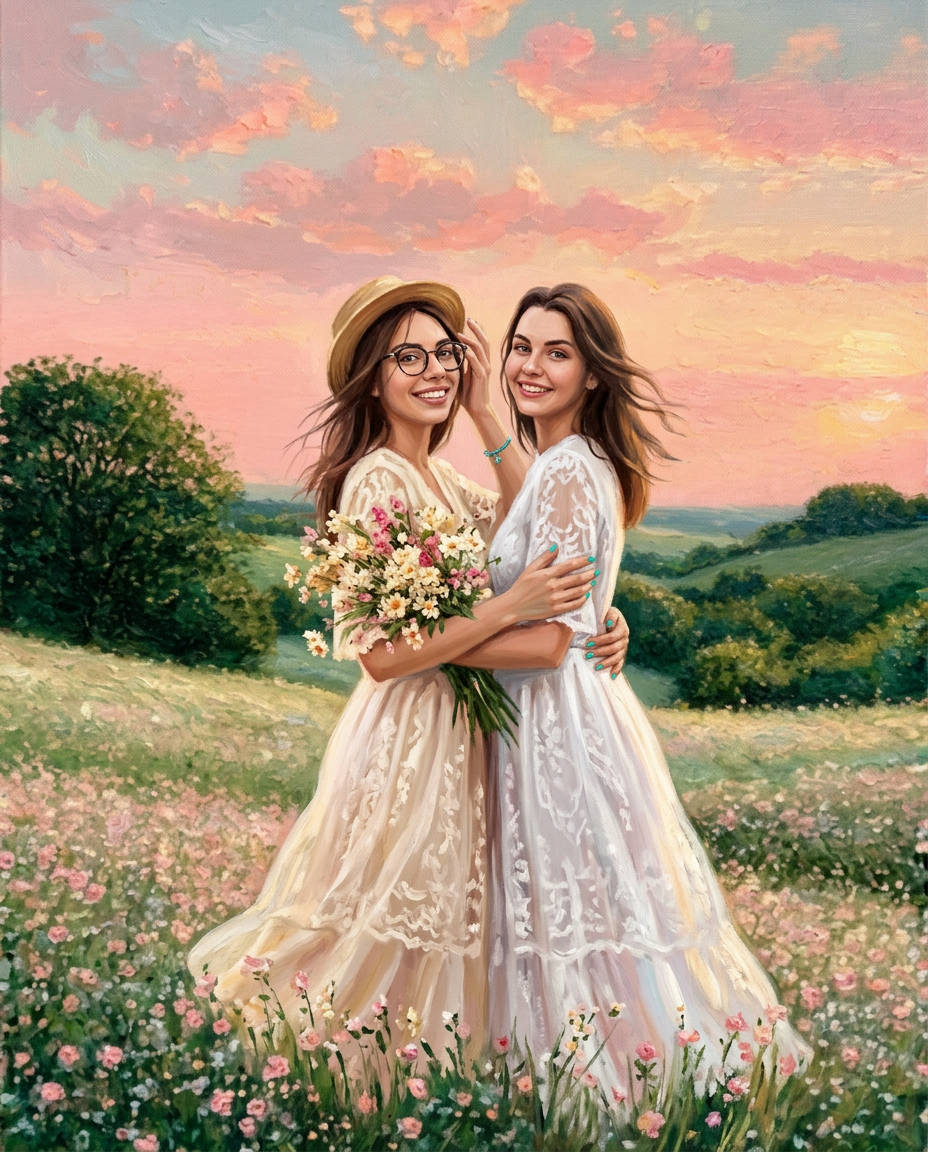 Blossom Grace – Kadın Çift kişiye özel portre tasarım örneği