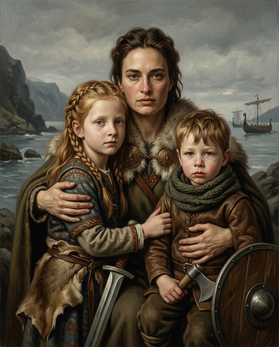 Viking – Anne ve Çocuklar kişiye özel portre tasarım örneği