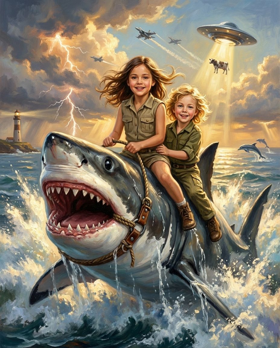 Shark Rider – Kız Kardeşler kişiye özel portre tasarım örneği