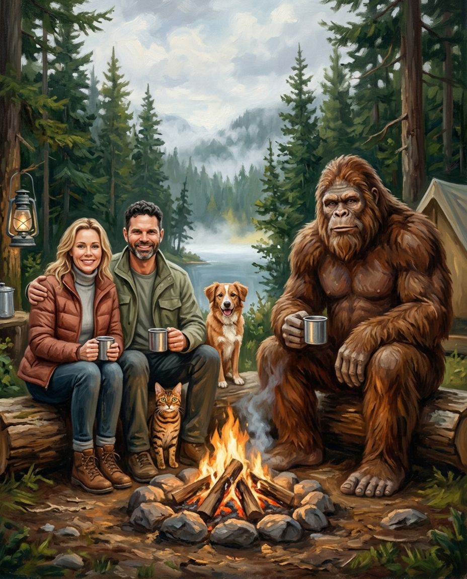 Big Foot – Çift ve Evcil Dostlar kişiye özel portre tasarım örneği