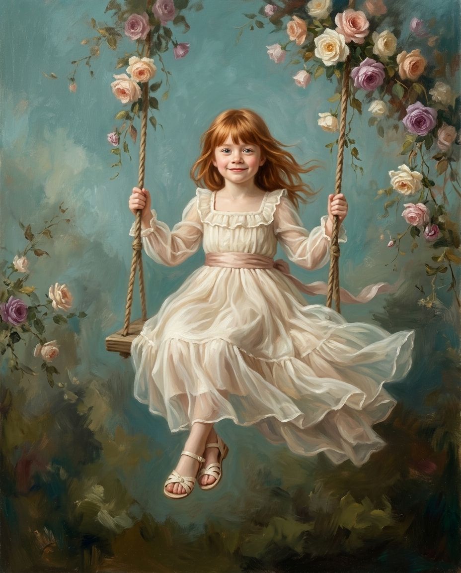 The Swing of Serenity – Çocuk kişiye özel portre tasarım örneği