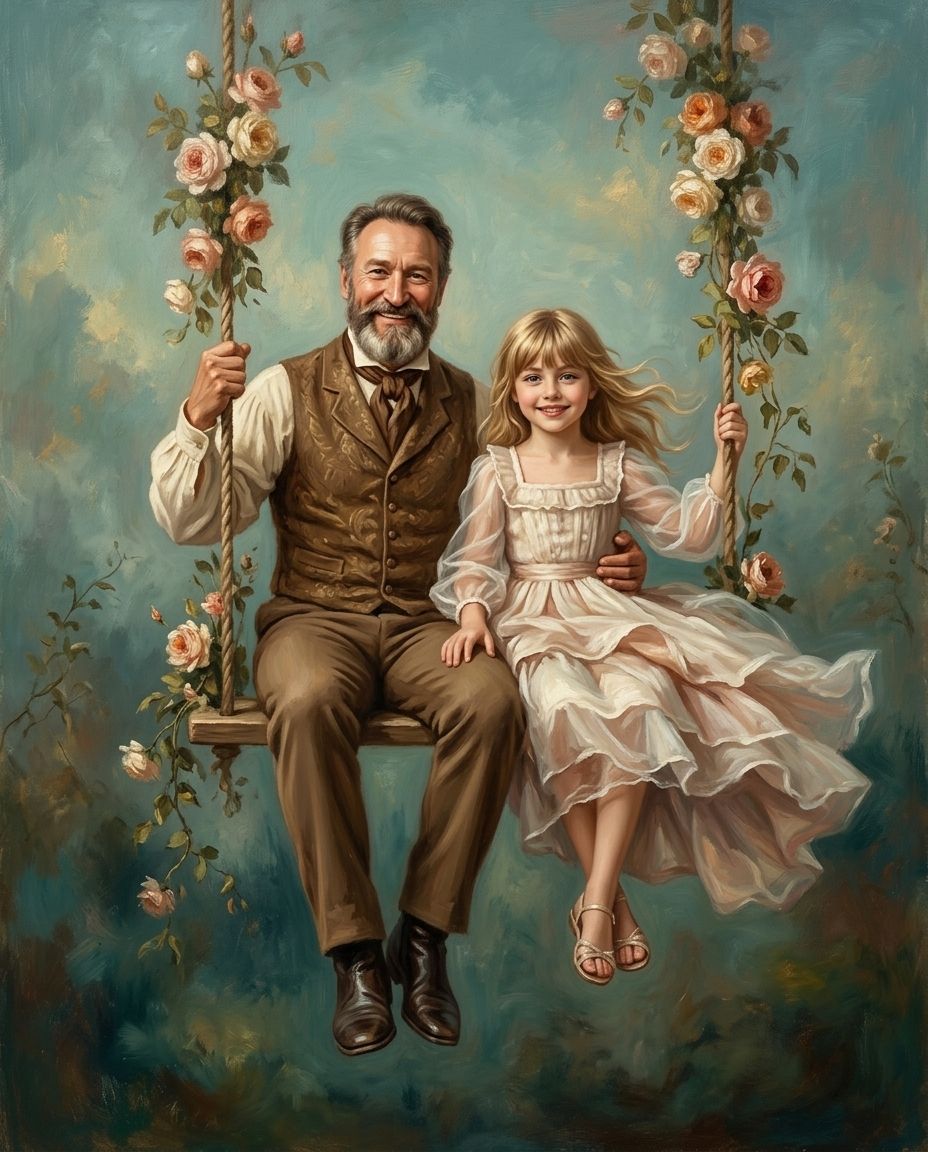 The Swing of Serenity – Büyükbaba ve Torunlar kişiye özel portre tasarım örneği