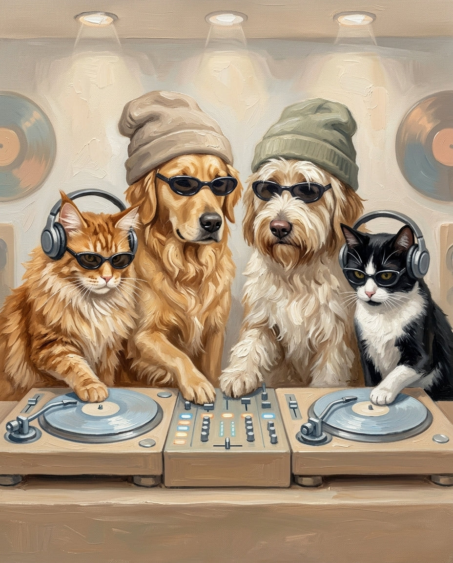 DJ Snuggles – Evcil Dostlar kişiye özel portre tasarım örneği