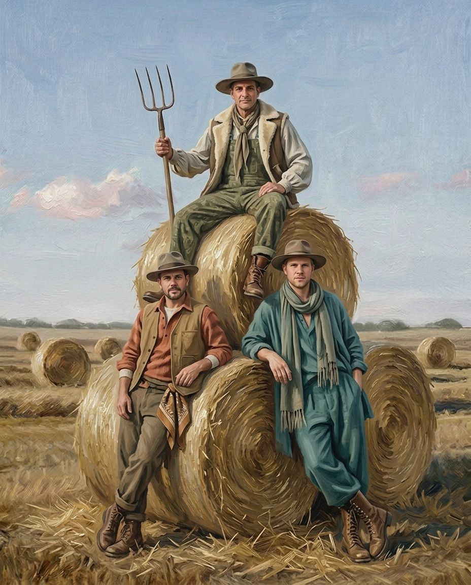 Golden Harvest – Yetişkin Erkek Kardeşler kişiye özel portre tasarım örneği
