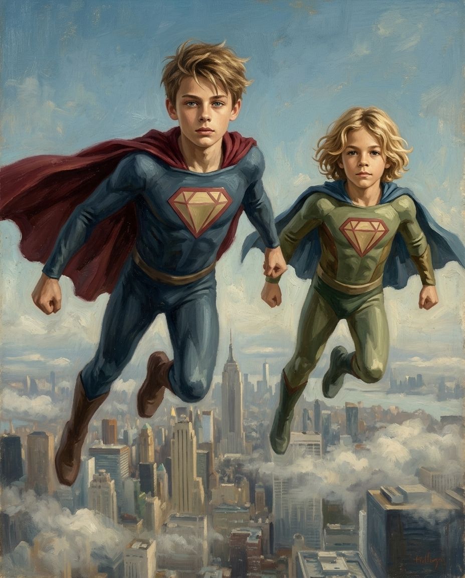 Super Hero – Erkek Kardeşler kişiye özel portre tasarım örneği