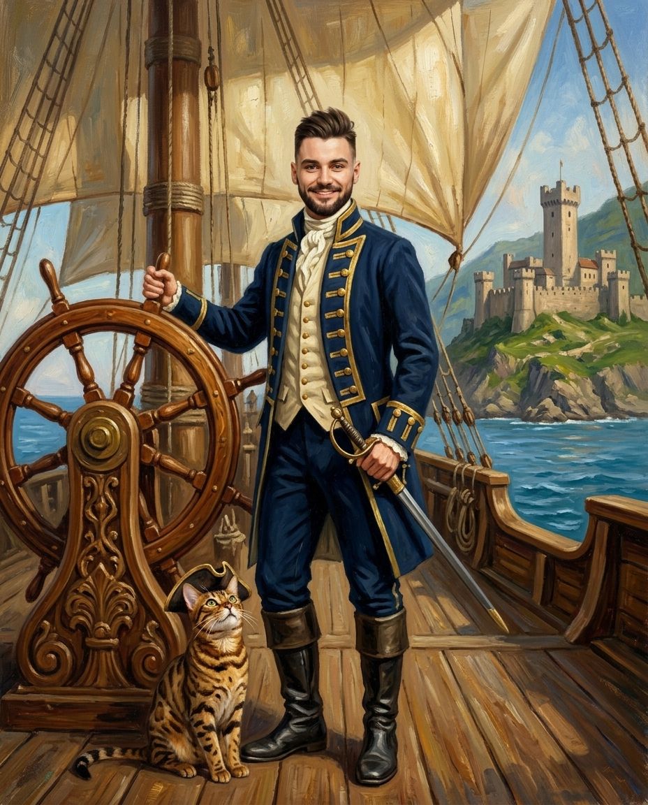 Royal Voyage – Erkek ve Evcil Dost kişiye özel portre tasarım örneği