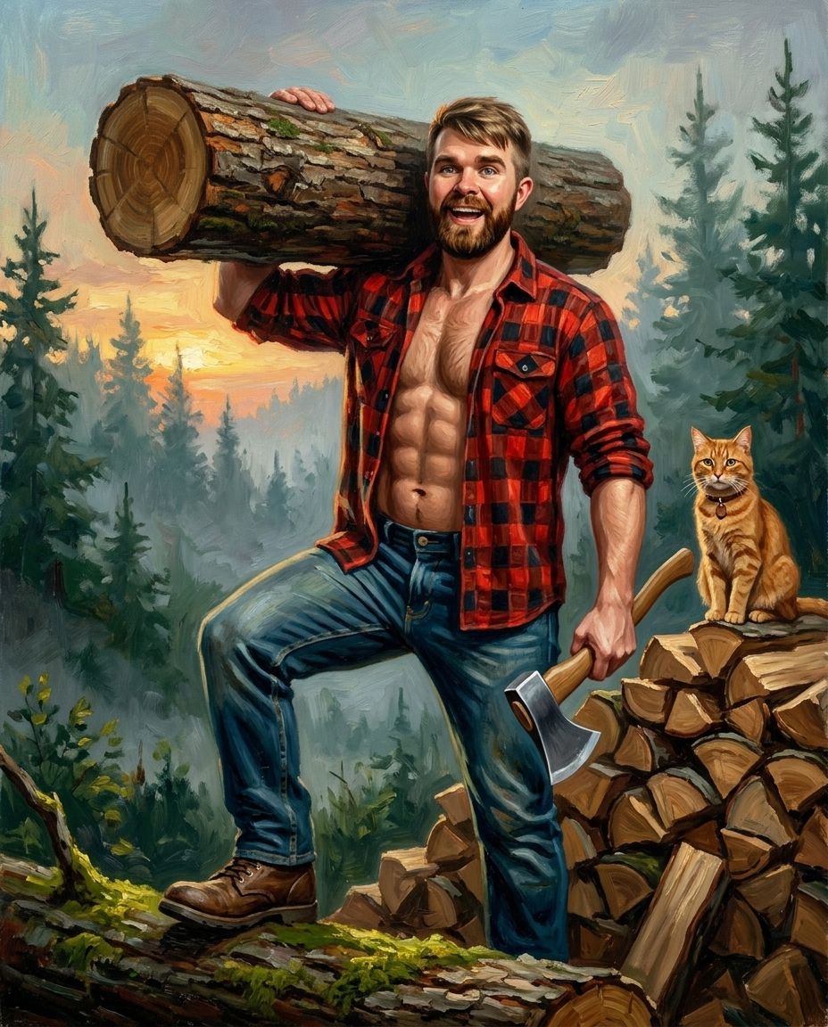 Lumberjack – Erkek ve Evcil Dost kişiye özel portre tasarım örneği