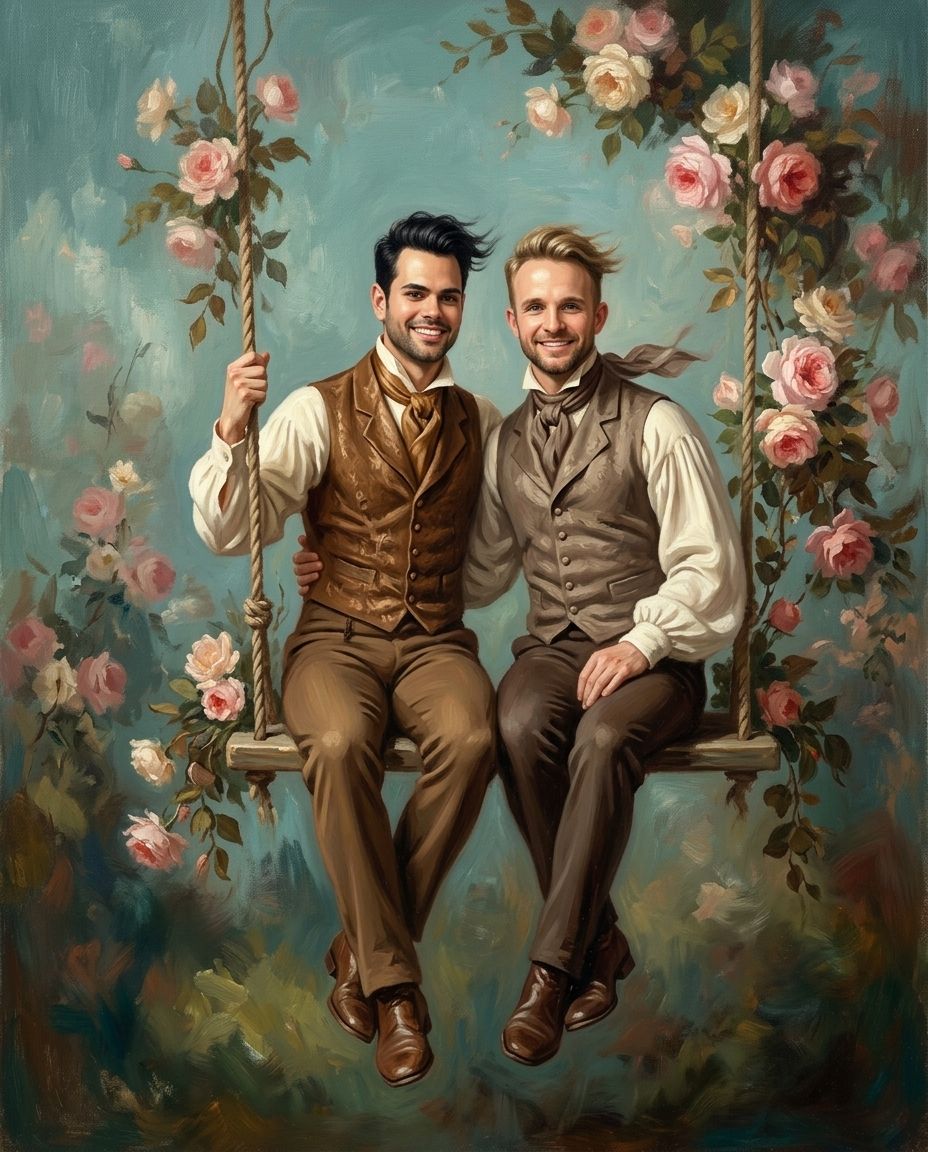 The Swing of Serenity – Erkek Çift kişiye özel portre tasarım örneği