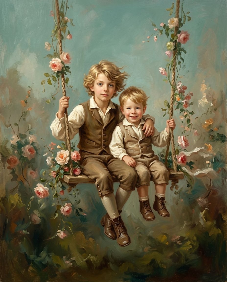 The Swing of Serenity – Erkek Kardeşler kişiye özel portre tasarım örneği