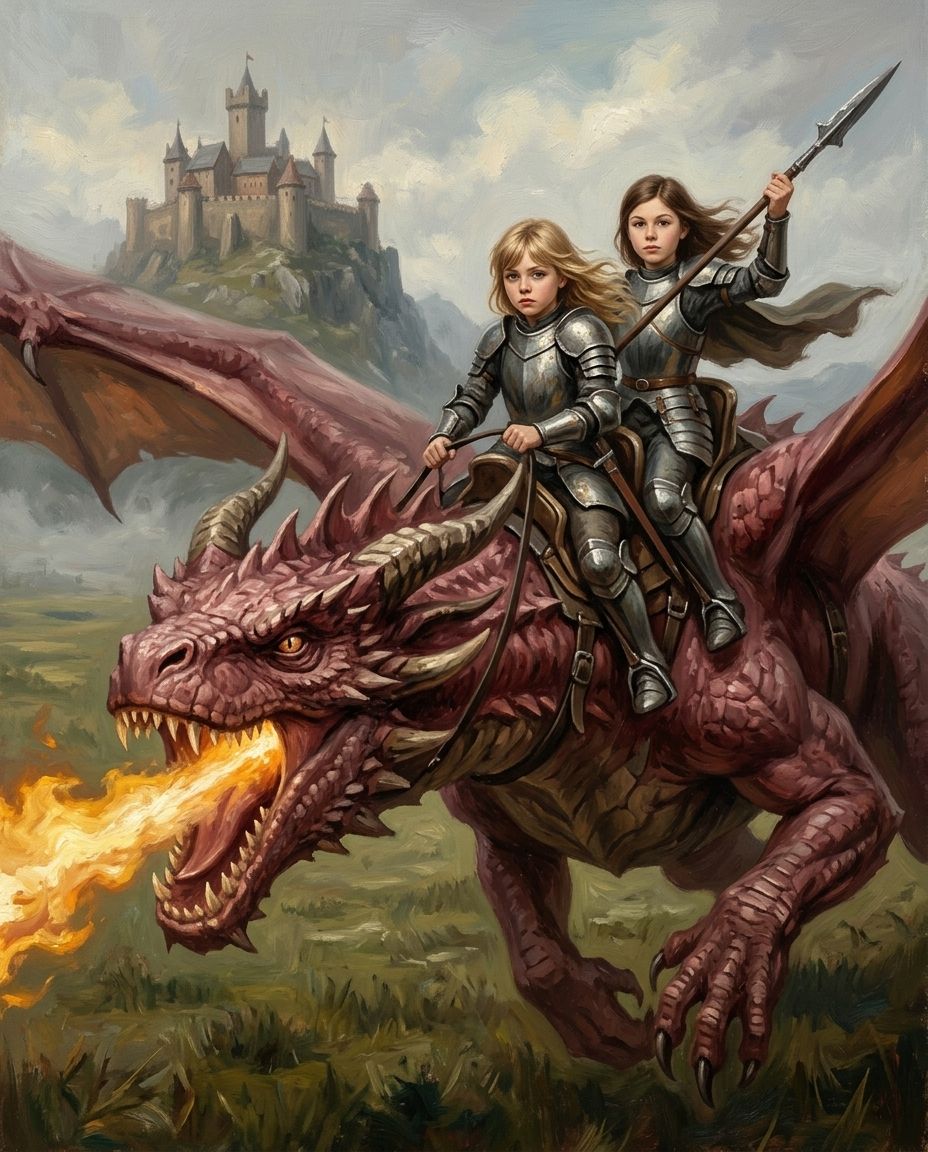 Dragon Rider – Kız Kardeşler kişiye özel portre tasarım örneği
