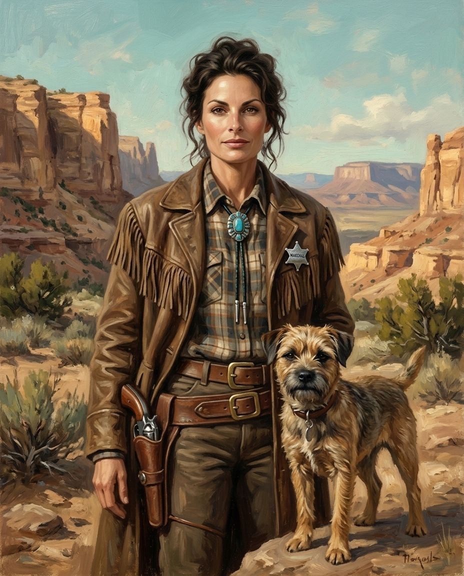 Cowboy – Kadın ve Evcil Dostlar kişiye özel portre tasarım örneği