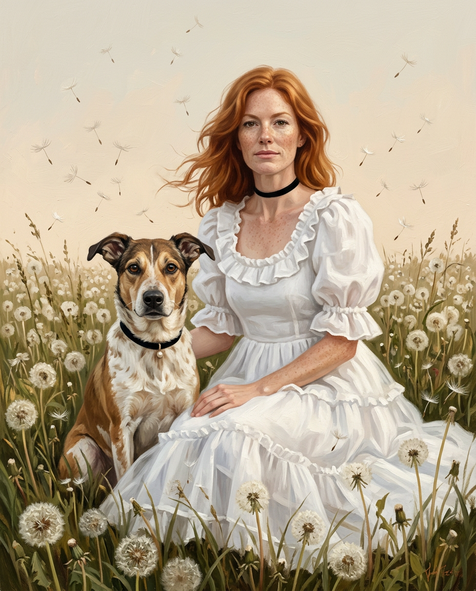 Fields of Fluff – Kadın ve Evcil Dostlar kişiye özel portre tasarım örneği