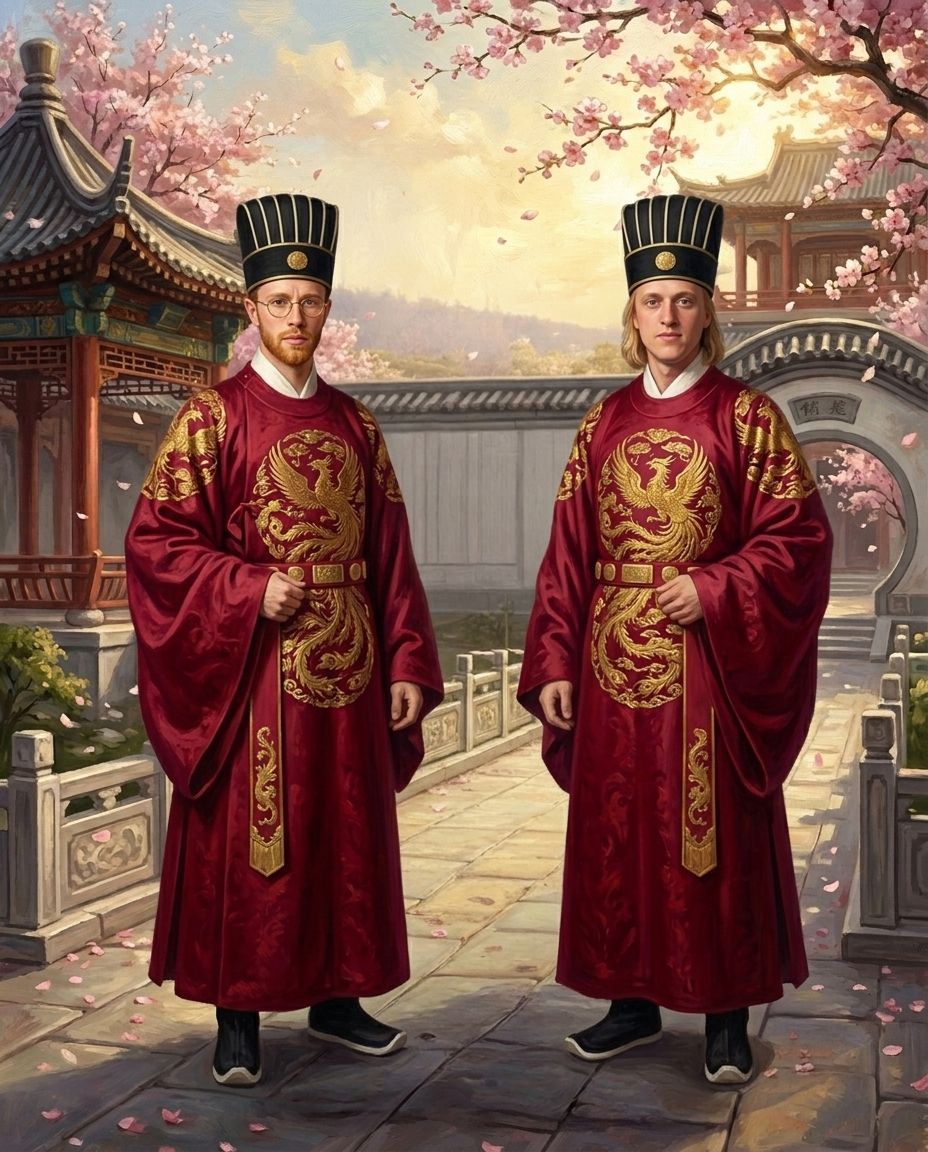 Silk Harmony – Yetişkin Erkek Kardeşler kişiye özel portre tasarım örneği