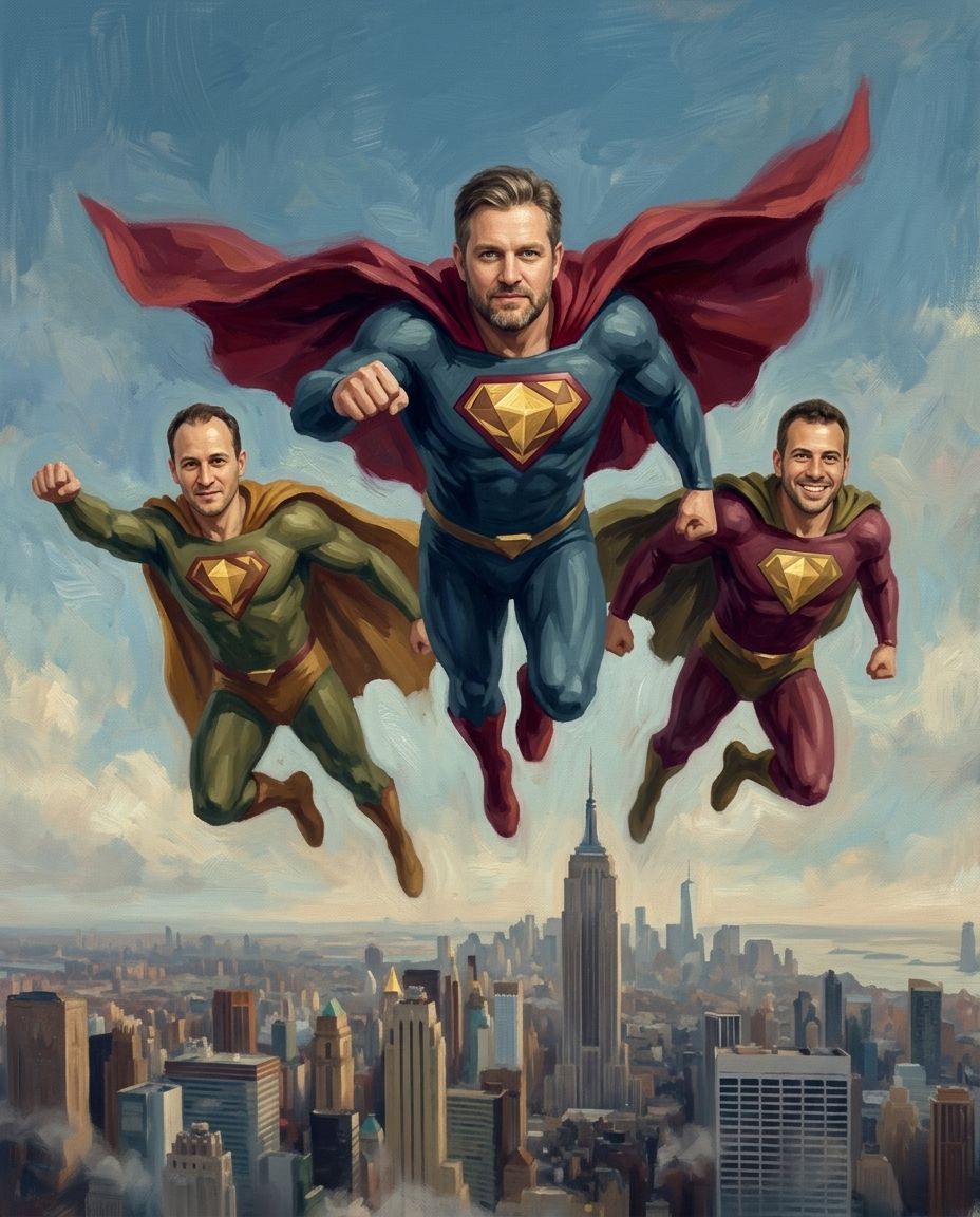 Super Hero – Yetişkin Erkek Kardeşler kişiye özel portre tasarım örneği