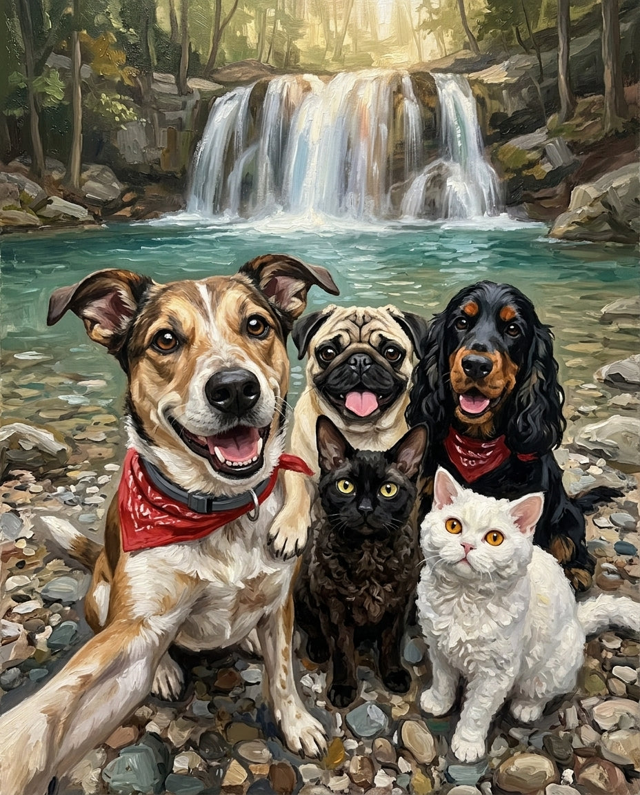 Mountain Waterfall – Evcil Dostlar kişiye özel portre tasarım örneği