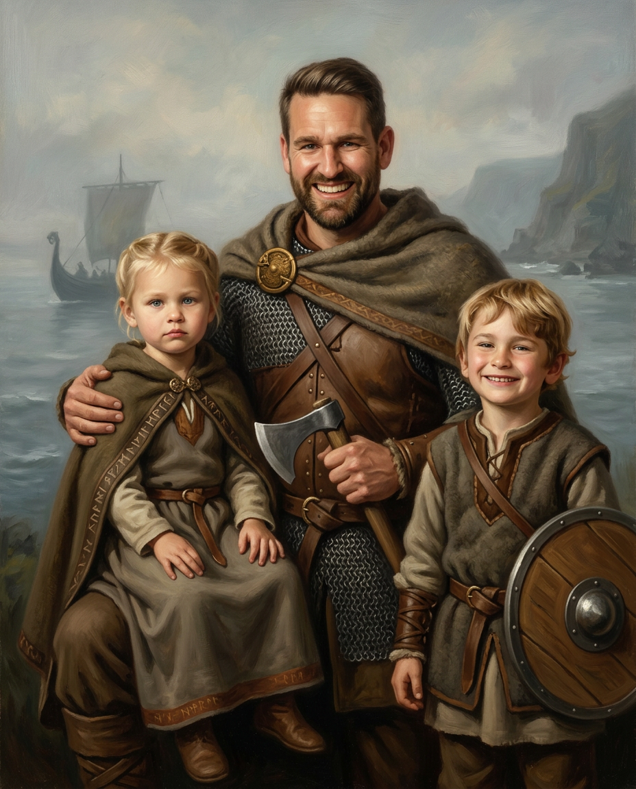 Viking – Baba ve Çocuklar kişiye özel portre tasarım örneği