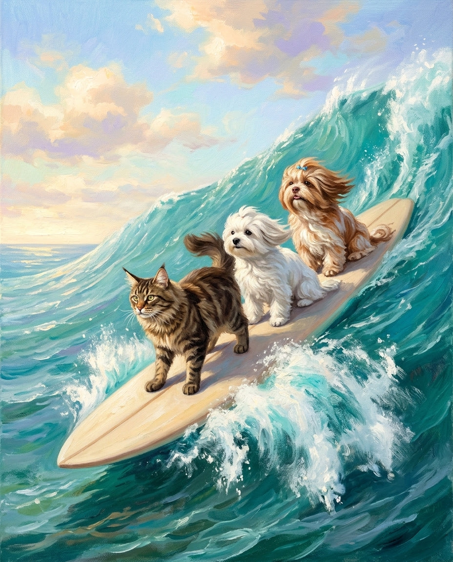 Surfers – Evcil Dostlar kişiye özel portre tasarım örneği