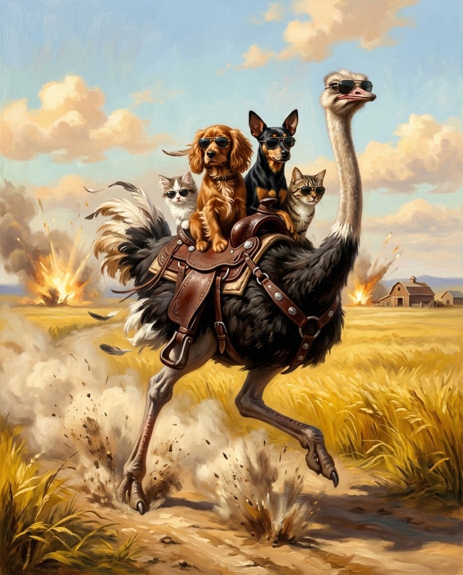 Ostrich Outlaw – Evcil Dostlar kişiye özel portre tasarım örneği
