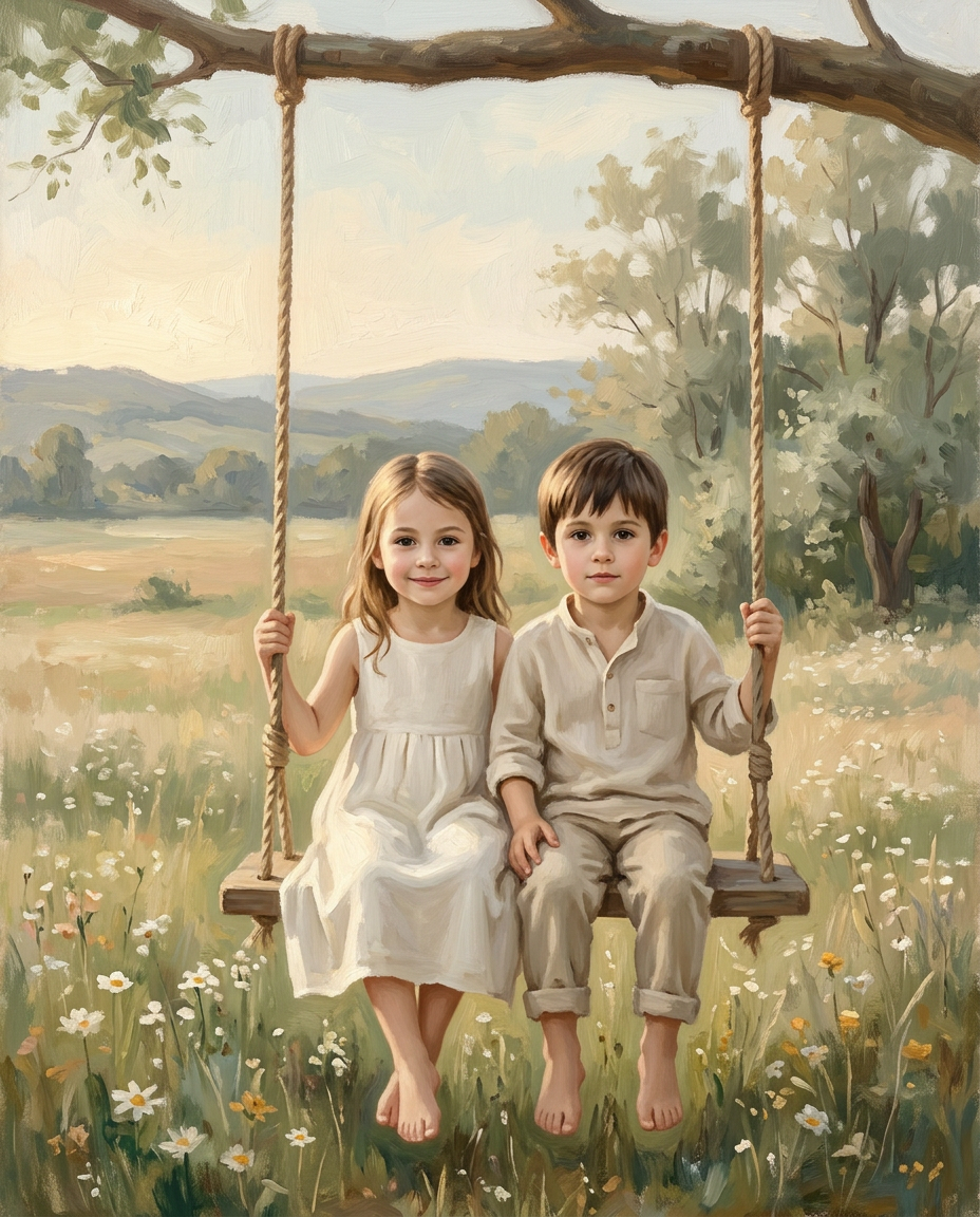 Memory Swing – Kardeşler kişiye özel portre tasarım örneği