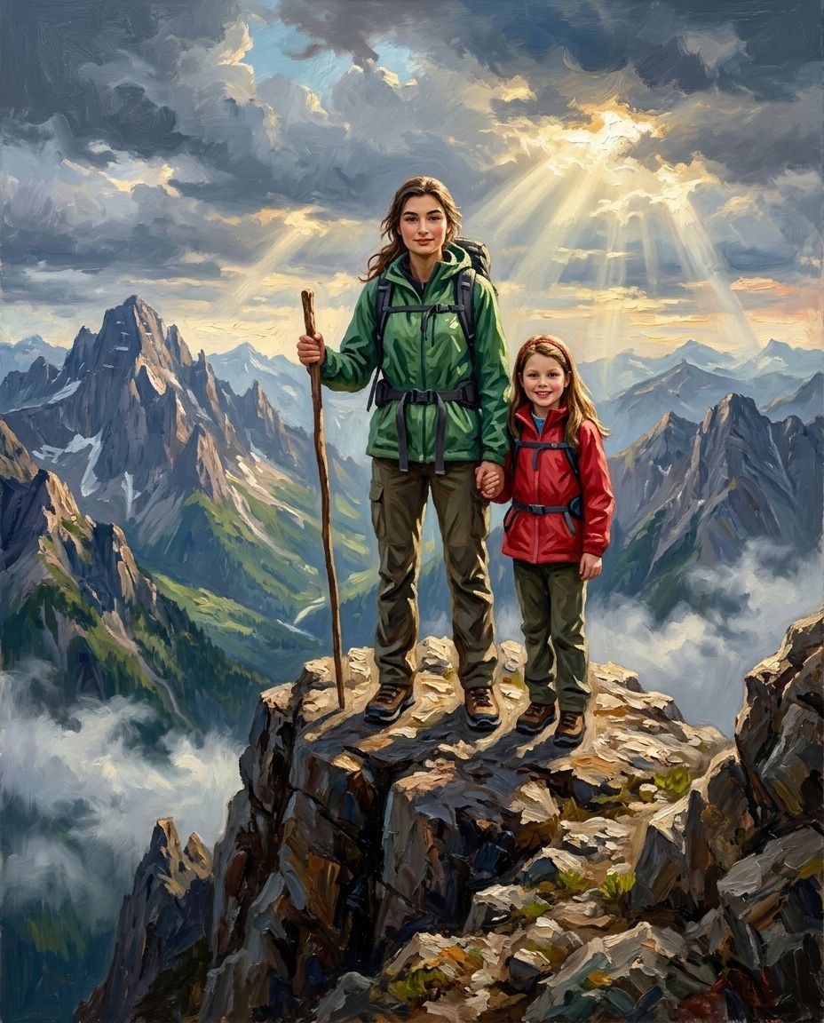 Mountain Explorer – Kız Kardeşler kişiye özel portre tasarım örneği