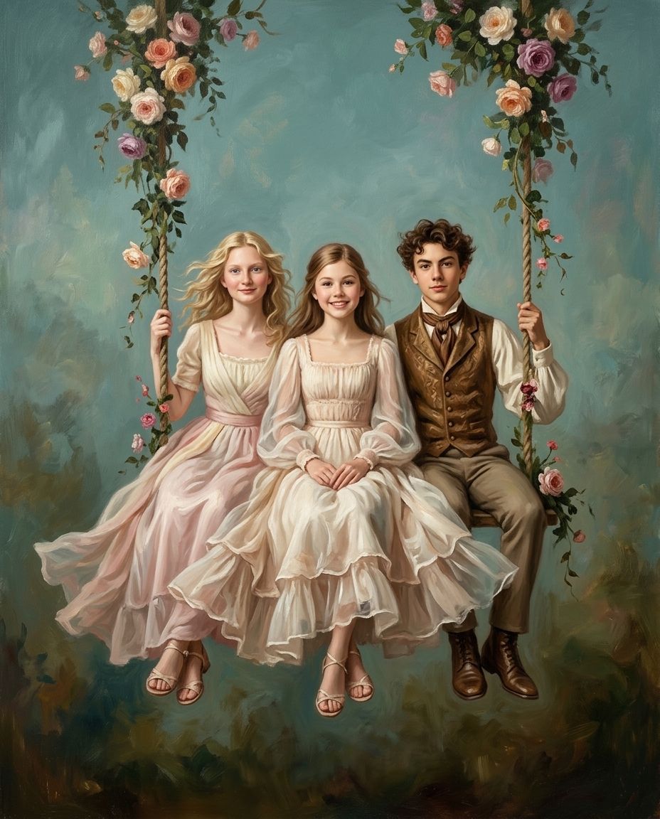 The Swing of Serenity – Kardeşler kişiye özel portre tasarım örneği