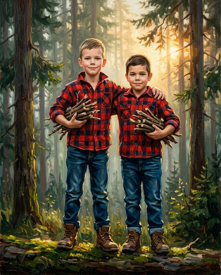Lumberjack – Erkek Kardeşler kişiye özel portre tasarım örneği