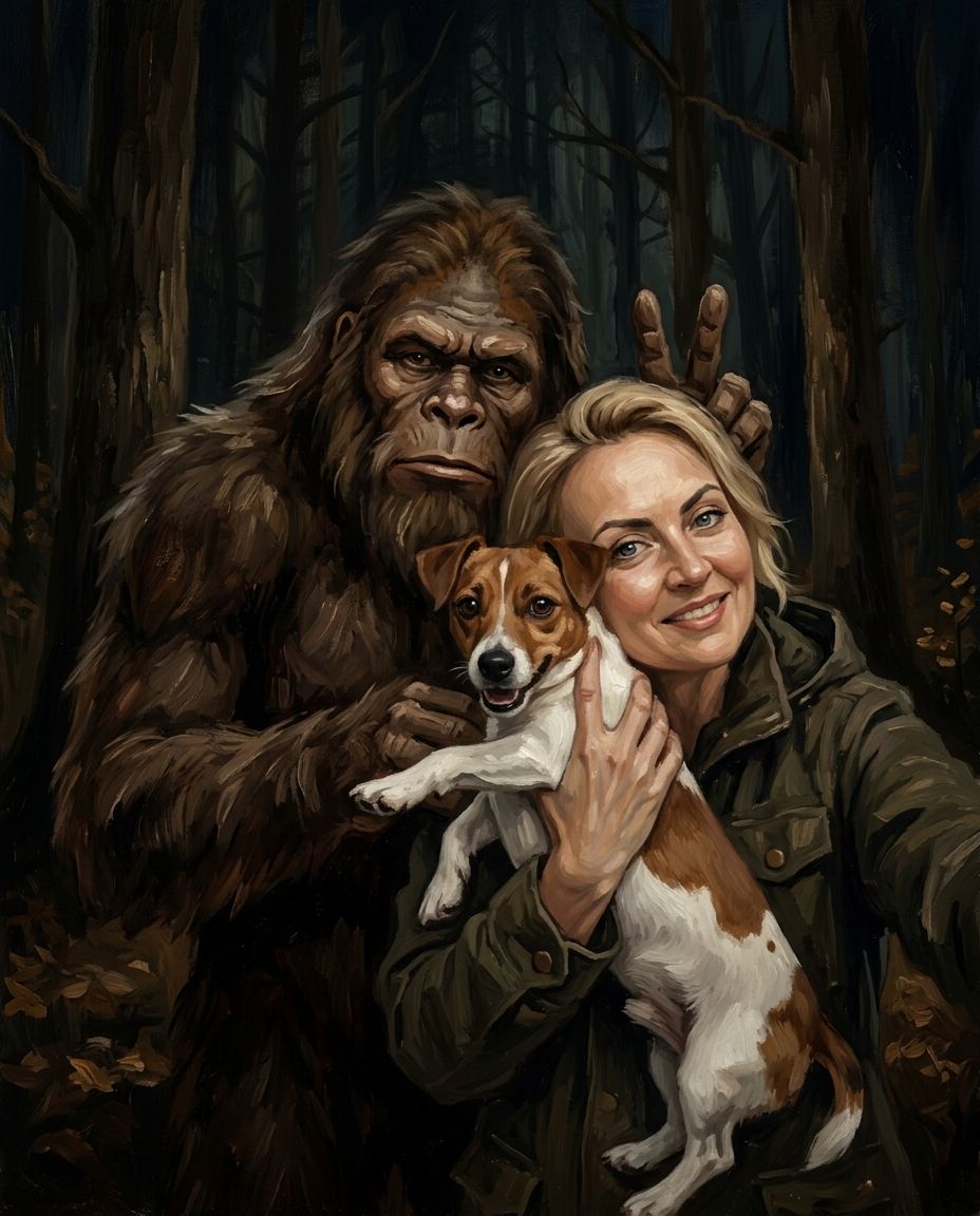Sasquatch – Kadın ve Evcil Dostlar kişiye özel portre tasarım örneği