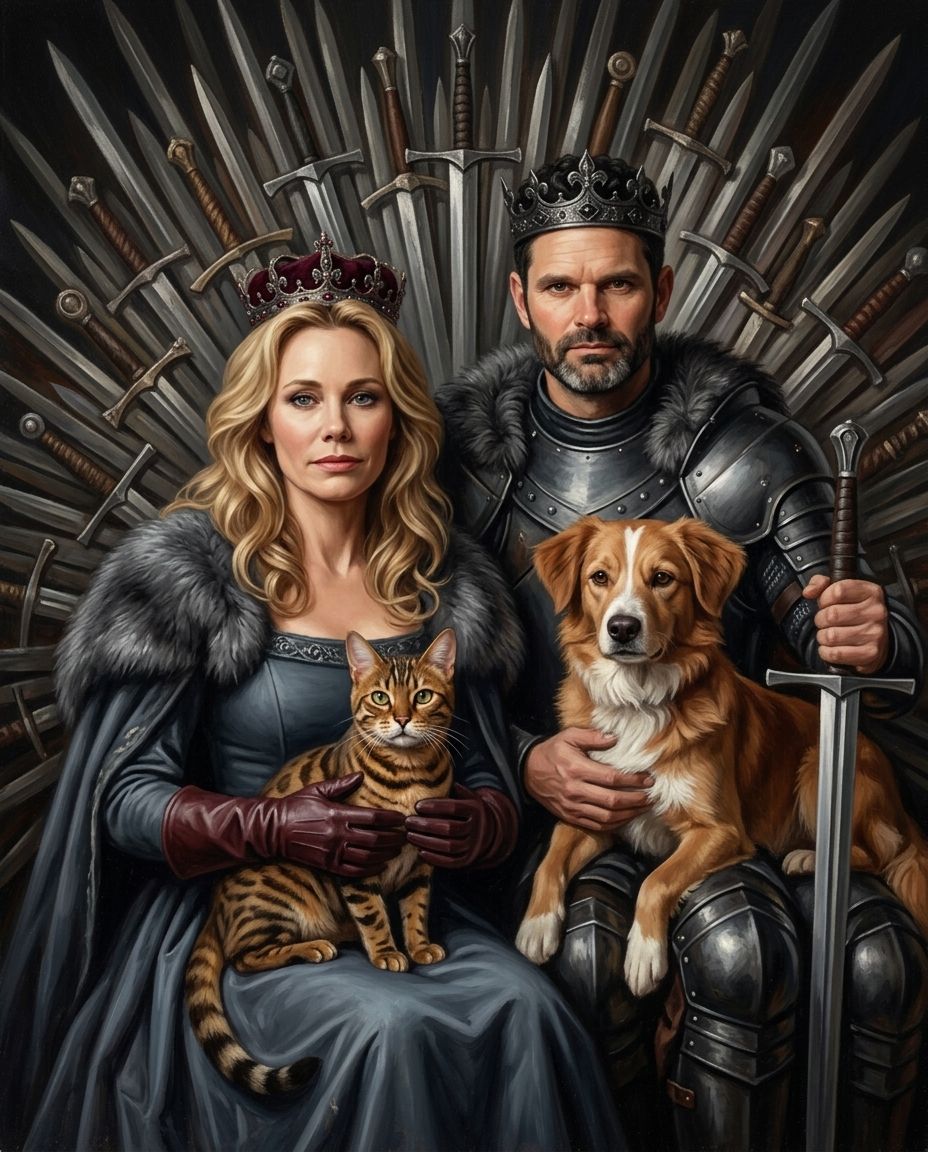 Royals of the North – Çift ve Evcil Dostlar kişiye özel portre tasarım örneği