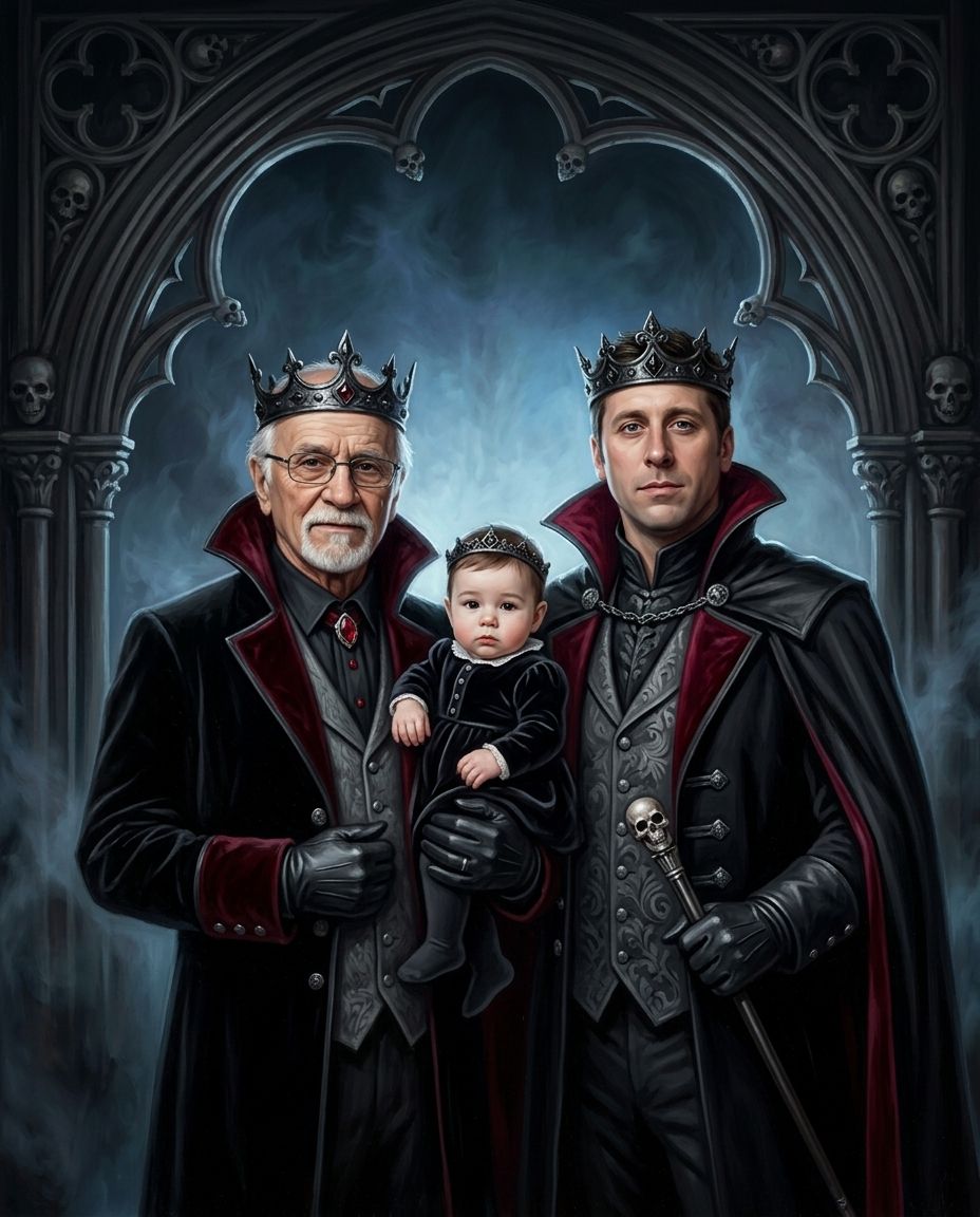 Evil Reign – Baba ve Çocuklar kişiye özel portre tasarım örneği