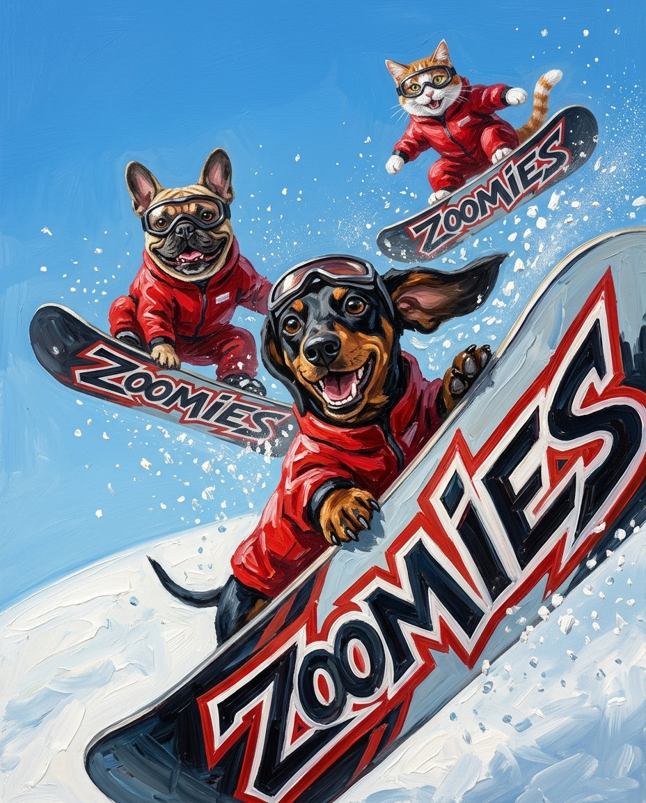 Zoomies Mode – Evcil Dostlar kişiye özel portre tasarım örneği