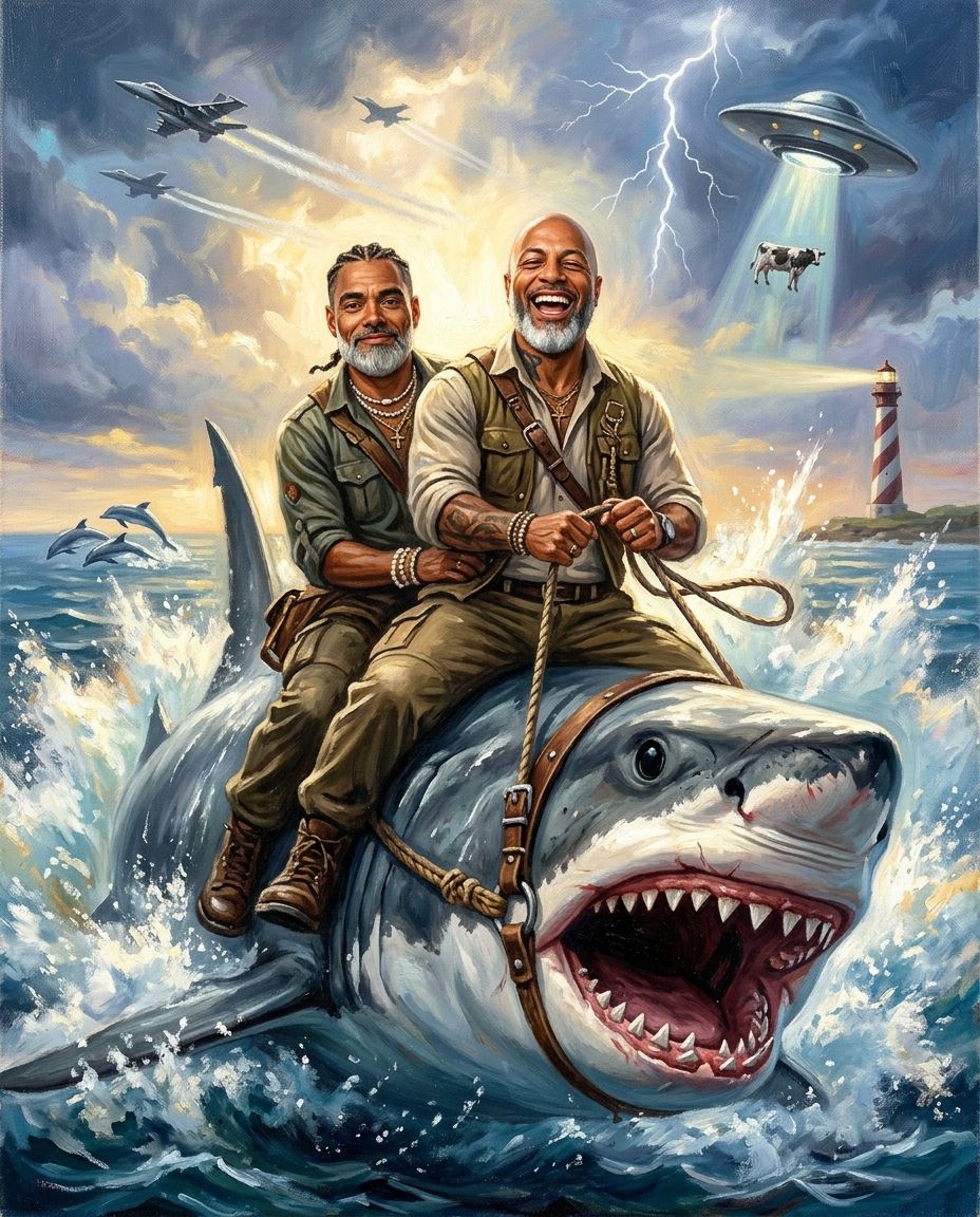 Shark Rider – Erkek Çift kişiye özel portre tasarım örneği