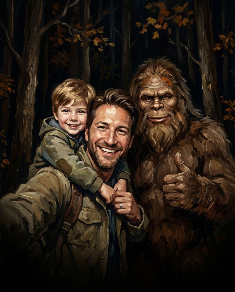 Sasquatch – Baba ve Çocuklar kişiye özel portre tasarım örneği