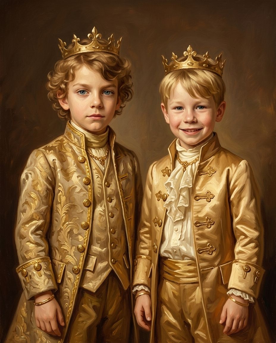 Royals in Gold – Erkek Kardeşler kişiye özel portre tasarım örneği