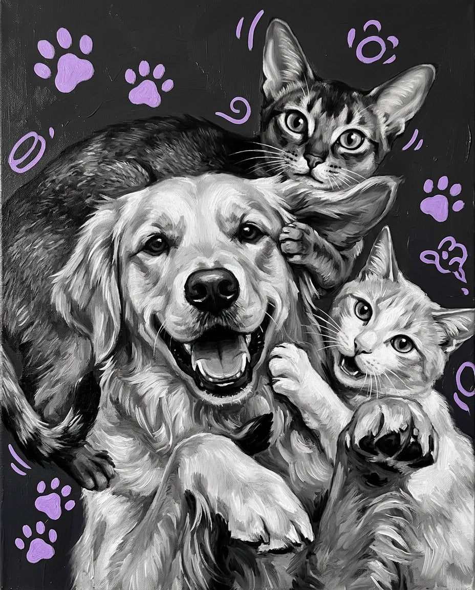Playful Paws – Evcil Dostlar kişiye özel portre tasarım örneği