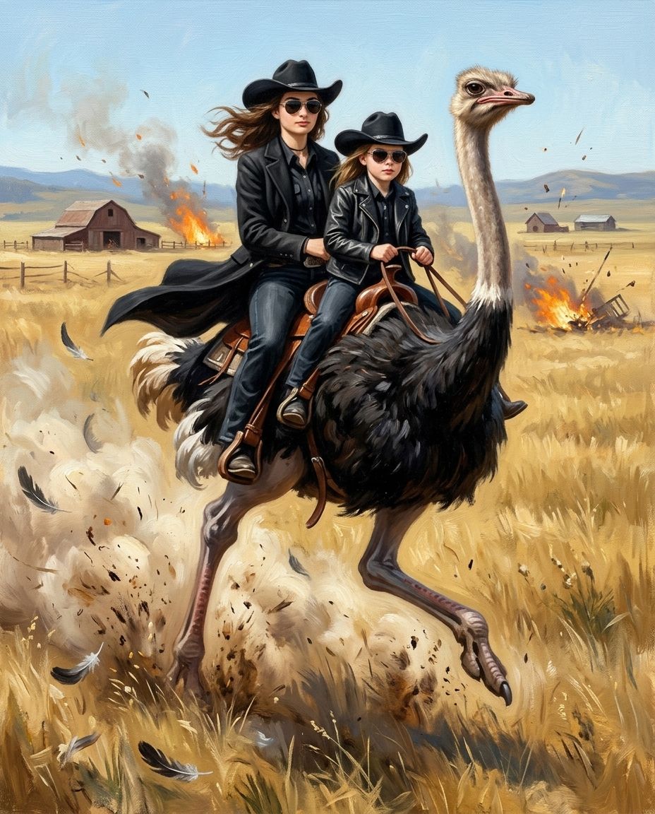Ostrich Outlaw – Kız Kardeşler kişiye özel portre tasarım örneği