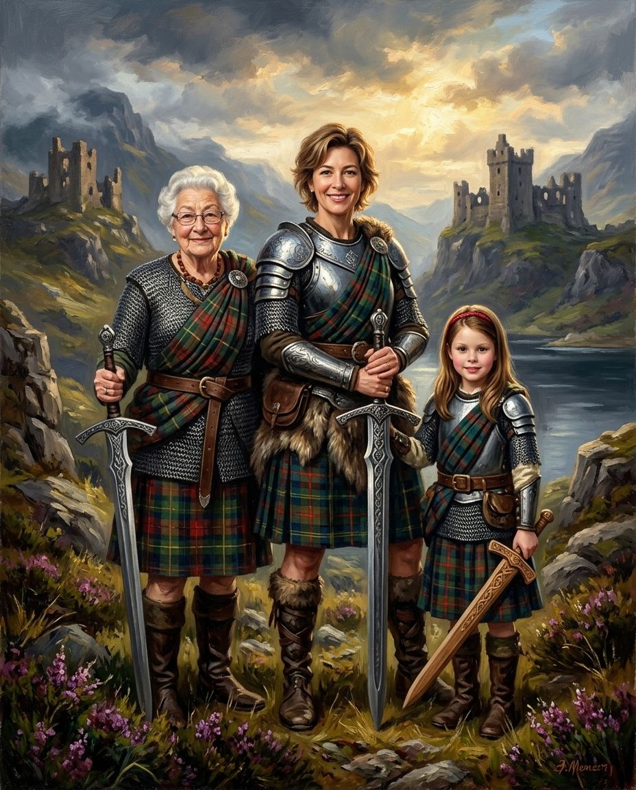 Highland Warrior – Kadın Kuşakları kişiye özel portre tasarım örneği