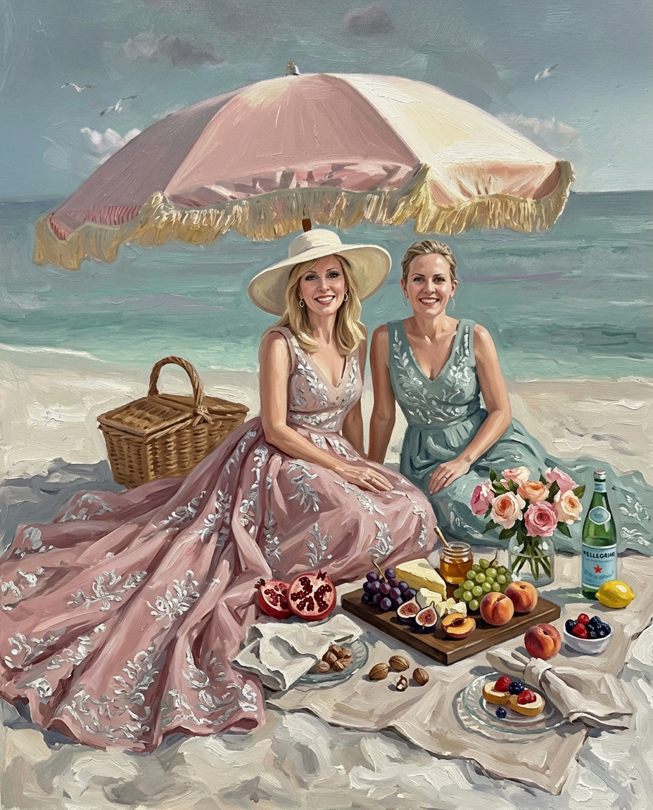 Seaside Picnic – Kadın Çift kişiye özel portre tasarım örneği
