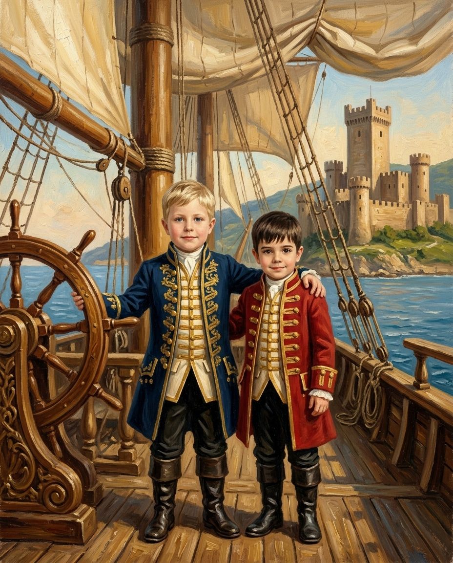 Royal Voyage – Erkek Kardeşler kişiye özel portre tasarım örneği