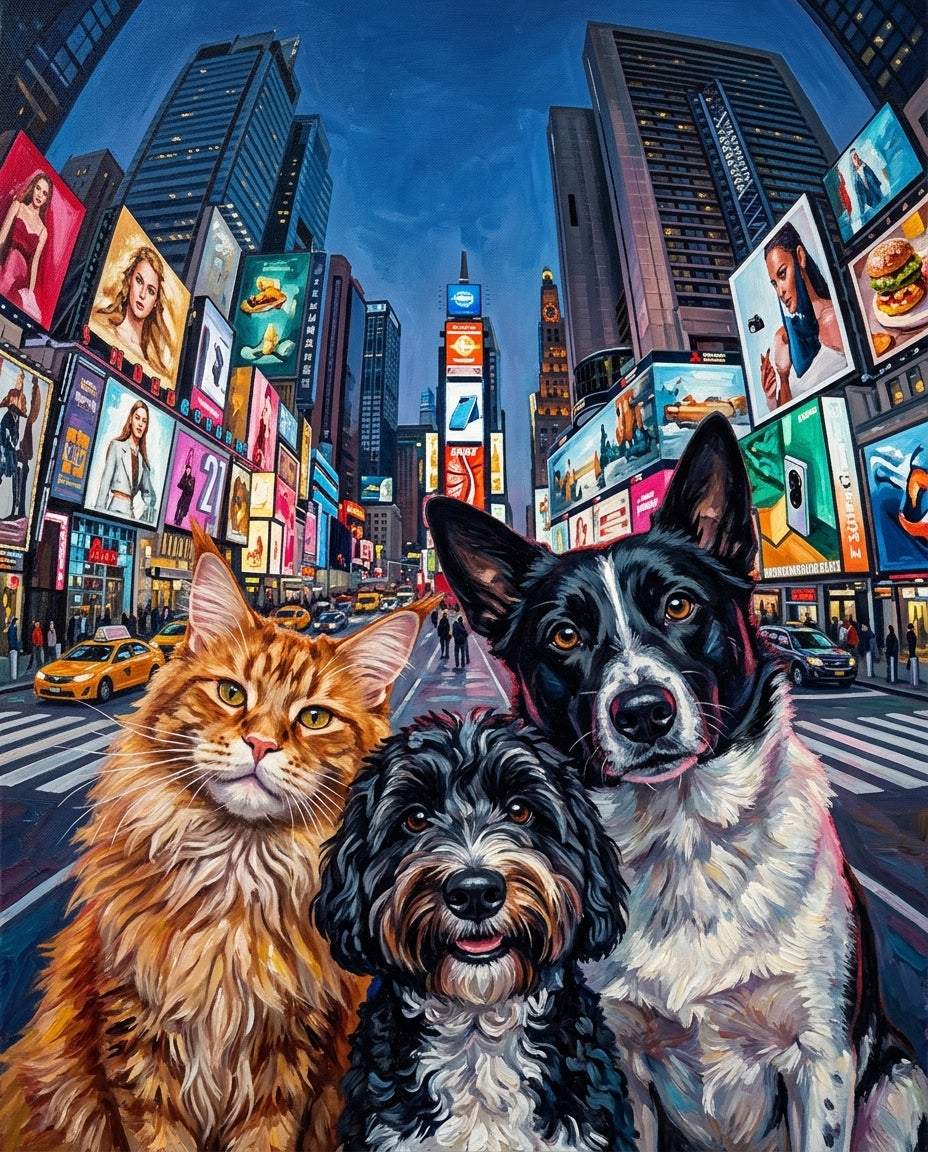 Times Square – Evcil Dostlar kişiye özel portre tasarım örneği