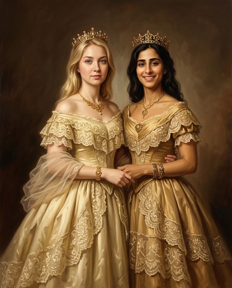 Royals in Gold – Kadın Çift kişiye özel portre tasarım örneği