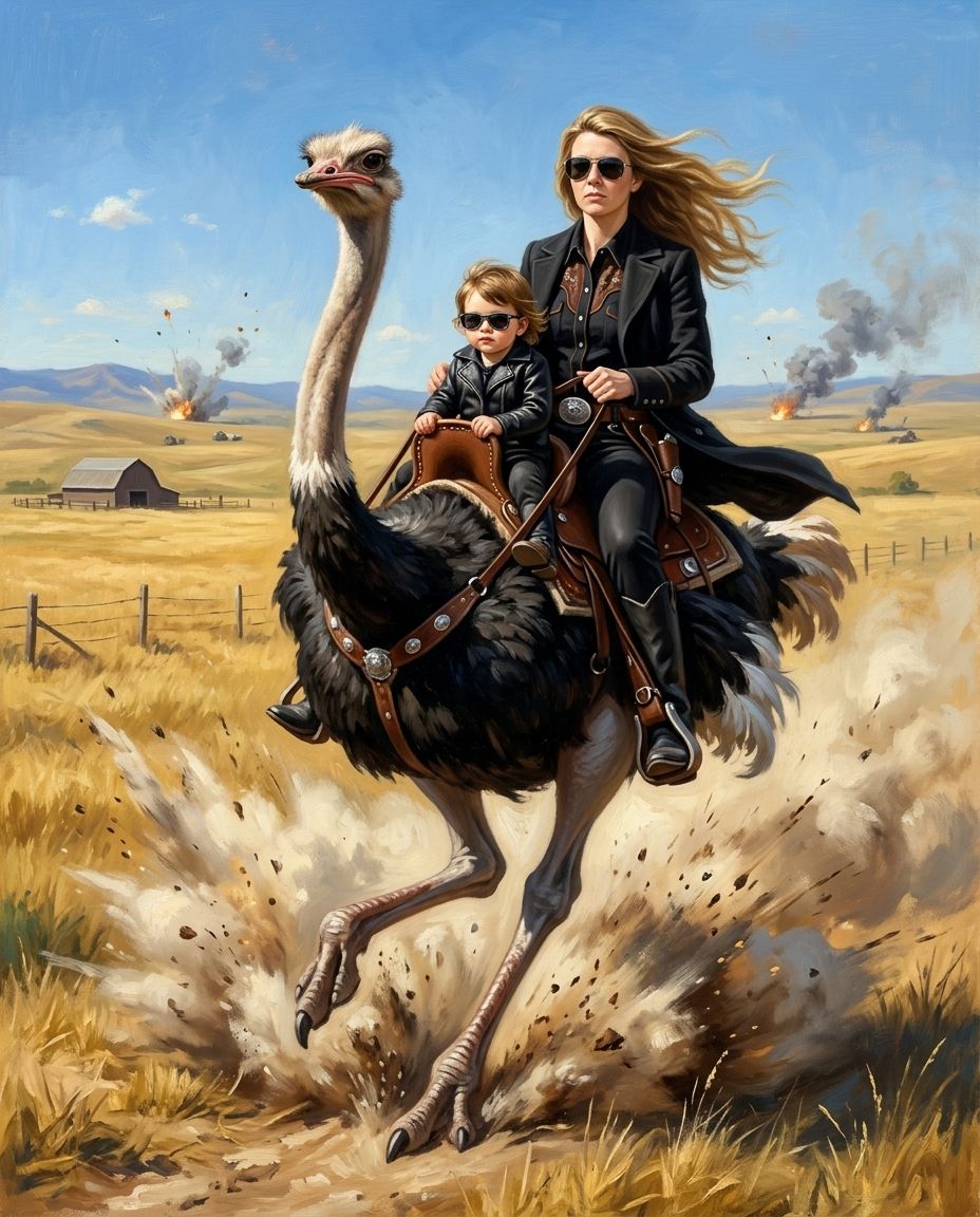 Ostrich Outlaw – Anne ve Çocuklar kişiye özel portre tasarım örneği