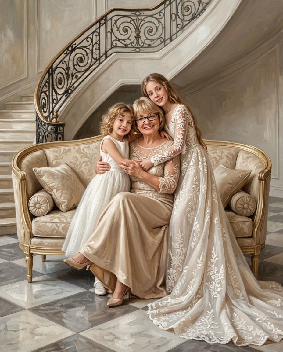 Marble & Lace – Büyükanne ve Torunlar kişiye özel portre tasarım örneği