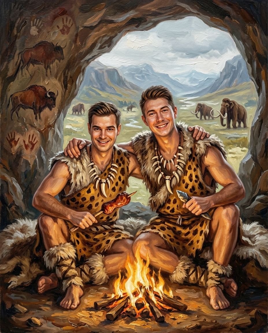 Cave Family – Erkek Çift kişiye özel portre tasarım örneği