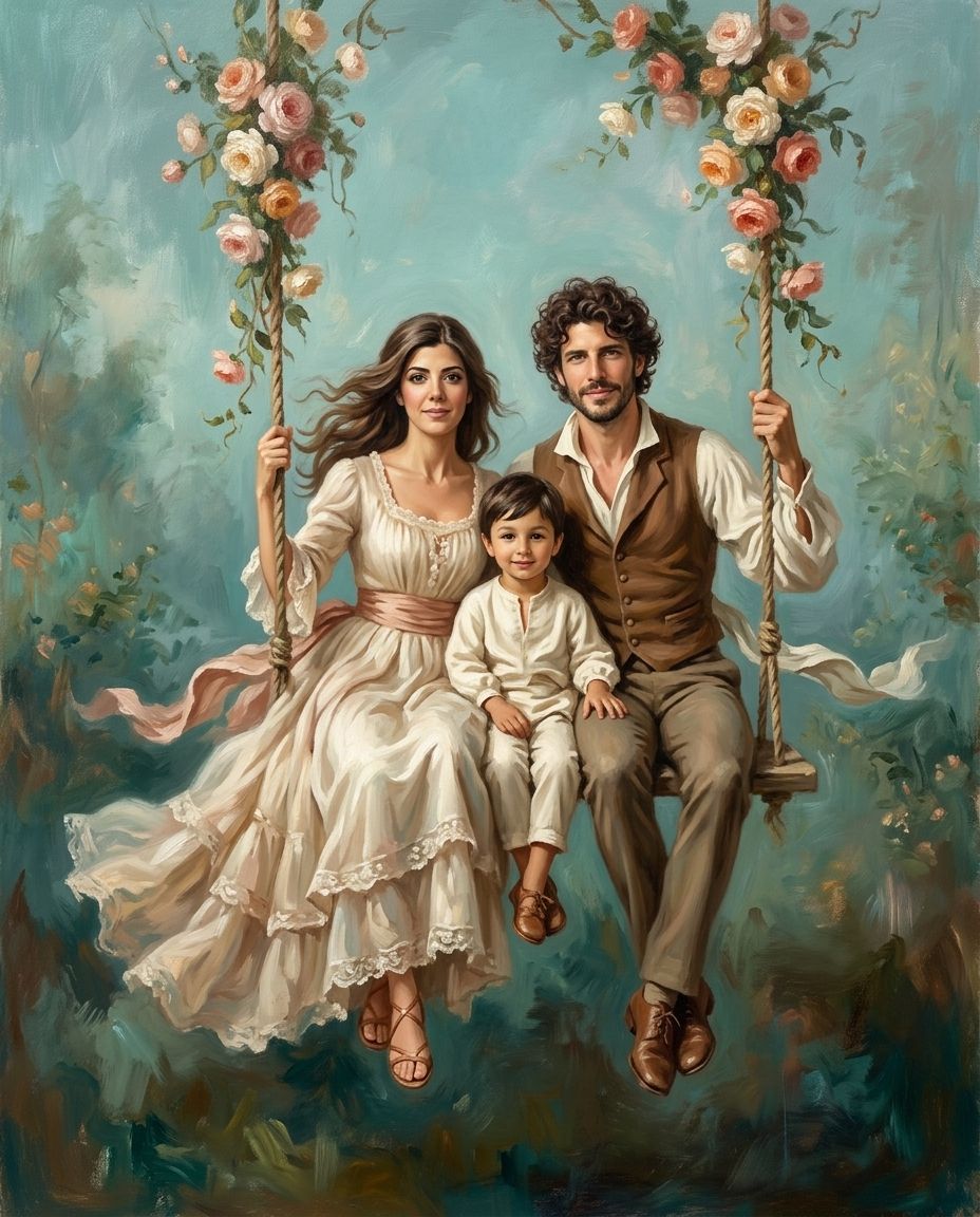 The Swing of Serenity – Anne Baba ve Çocuk kişiye özel portre tasarım örneği