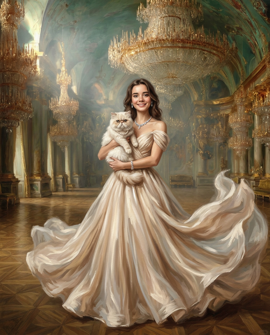 Ballroom – Kadın ve Evcil Dostlar kişiye özel portre tasarım örneği