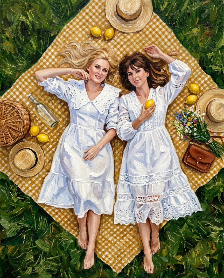 Lazy Lemon – Yetişkin Kız Kardeşler kişiye özel portre tasarım örneği