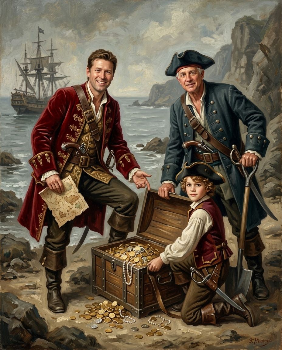 Treasure Seekers – Baba ve Çocuklar kişiye özel portre tasarım örneği