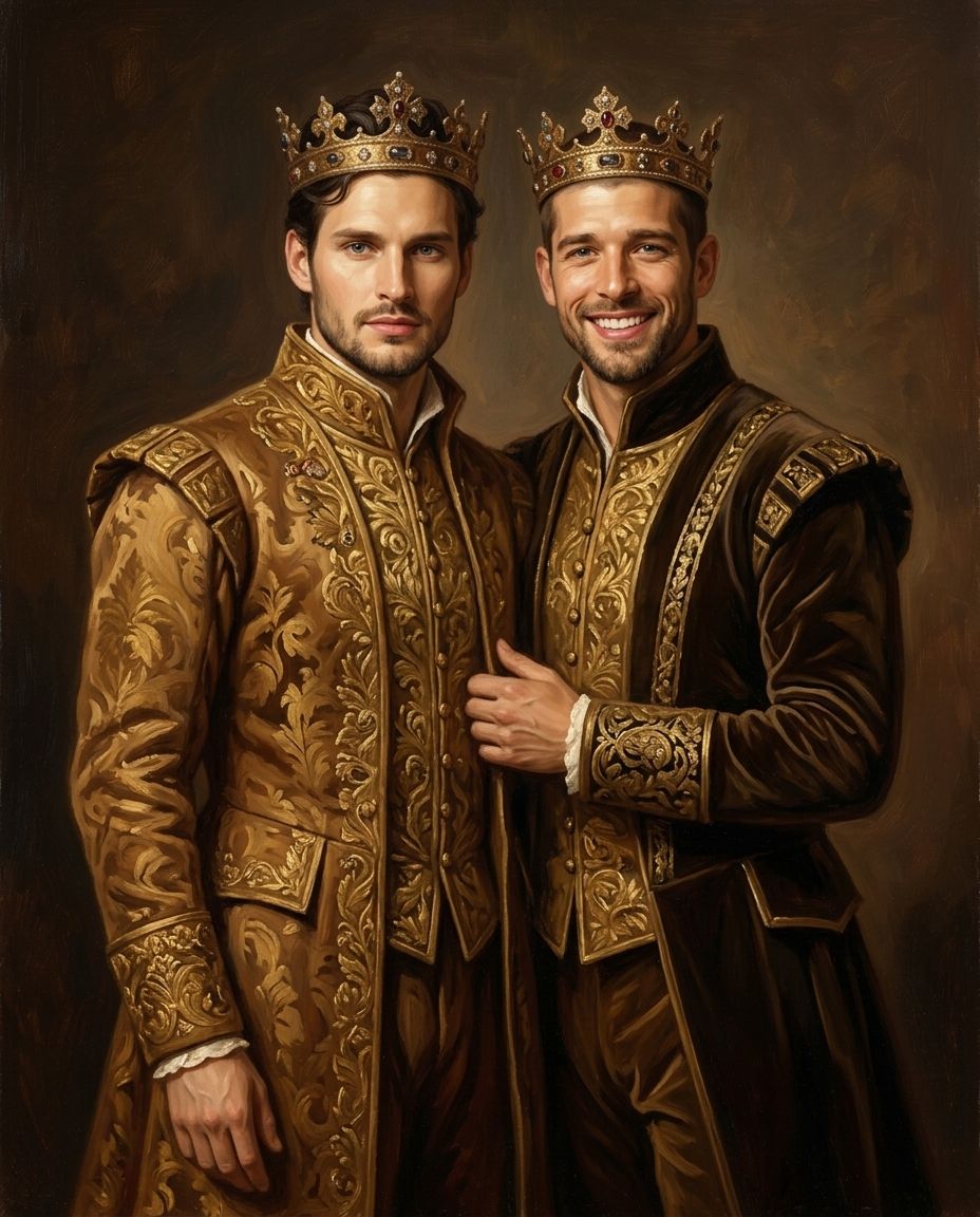 Royals in Gold – Erkek Çift kişiye özel portre tasarım örneği