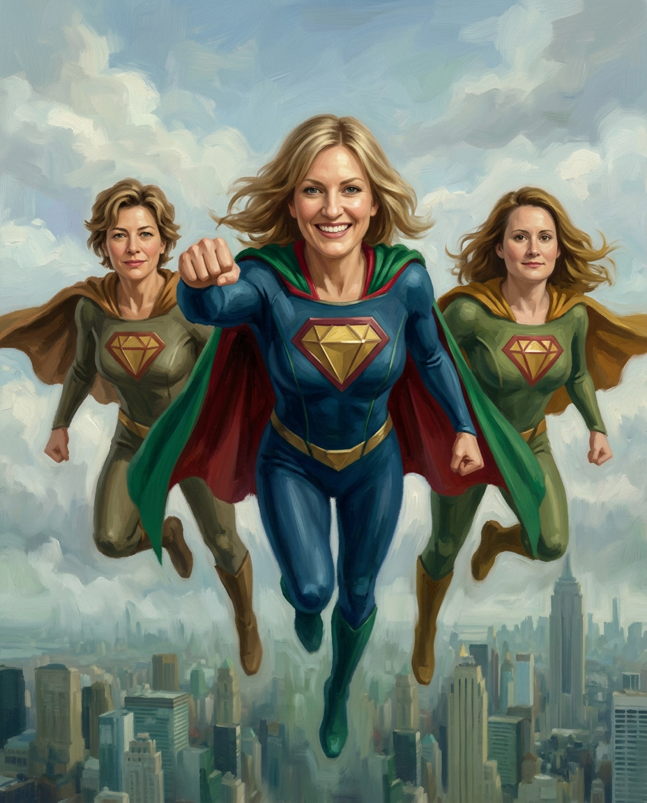 Super Hero – Yetişkin Kız Kardeşler kişiye özel portre tasarım örneği
