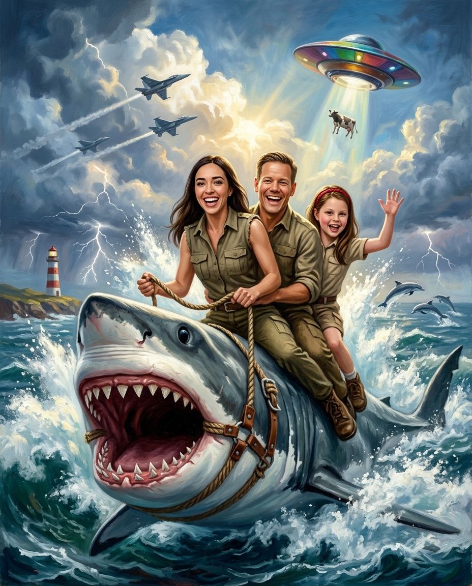 Shark Rider – Anne Baba ve Çocuk kişiye özel portre tasarım örneği